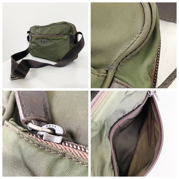 Prada green brown nylon triangle logo camera case crossbody bag - Picture 4 of 12